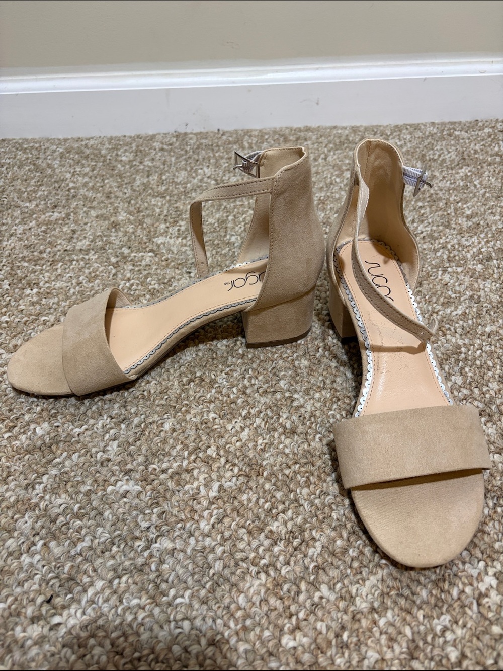 Women's Tan Block Heel Ankle Strap Sandals